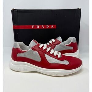 Prada Americas Cup Sneaker Leather Red Size 8.5 US 7.5 UK